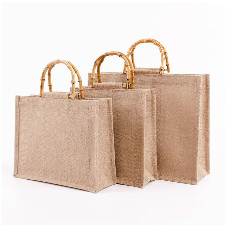 Natural burlap Eco friendly Reusable Splicing Jute shopping bags