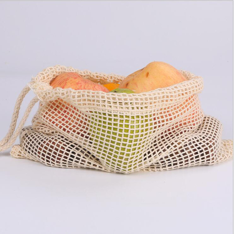 Promotional reusable grocery Cotton drawstring Net Mesh bags
