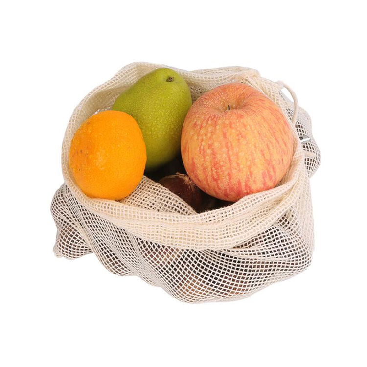 Simple ecology washable and reusable Cotton mesh bags for vegetable and fruit