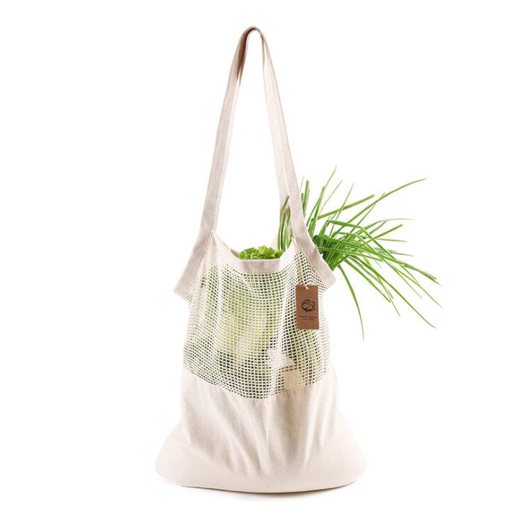 Reusable Cotton net mesh foldable grocery shopping Tote bag