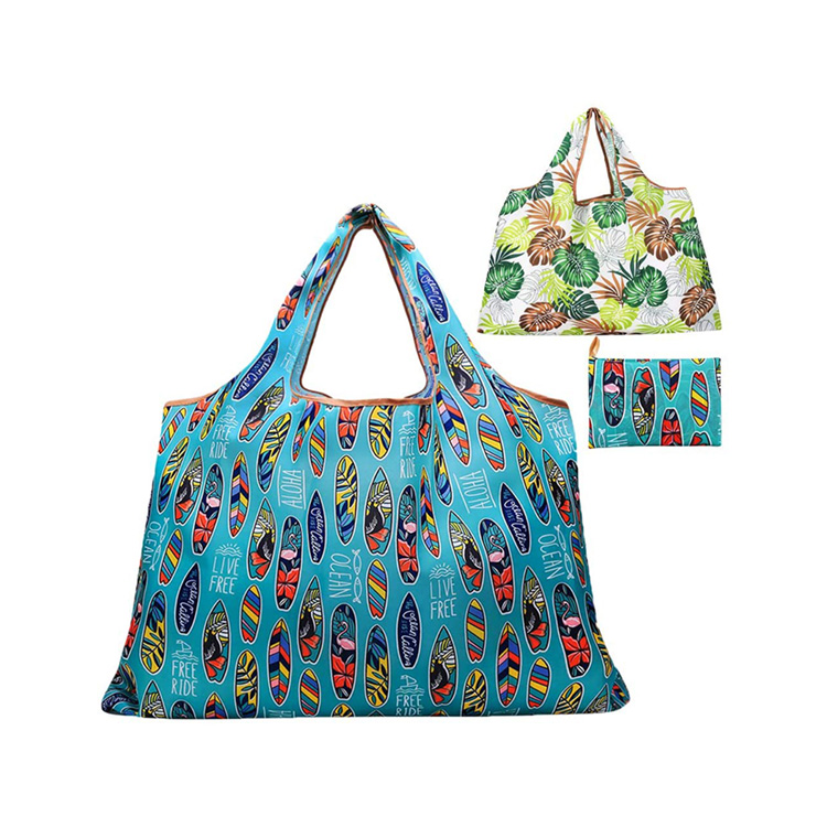 Wholesale Fashion Foldable Reusable  Polyester Shopping Bag with pouch