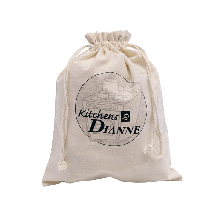 Customized logo printing Eco-friendly Reusable Cotton Drawstring Bags
