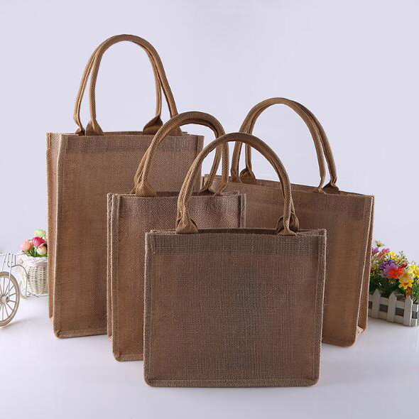 Wholesale Eco natural Plain Wide Gusset Jute Tote shopping bag