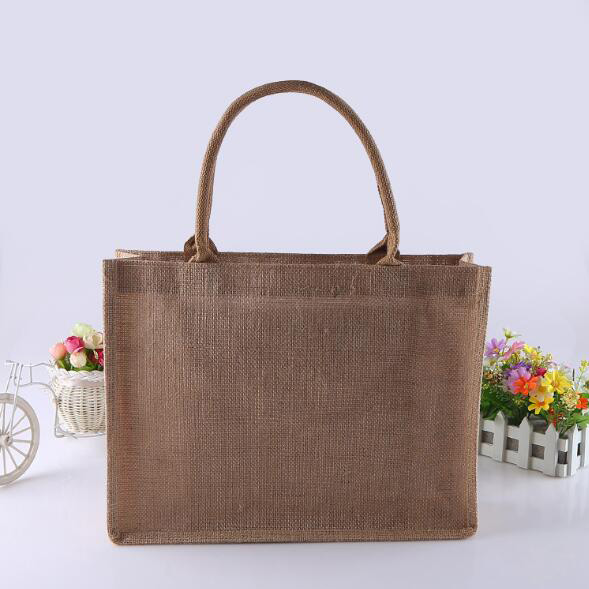Wholesale Eco natural Plain Wide Gusset Jute Tote shopping bag