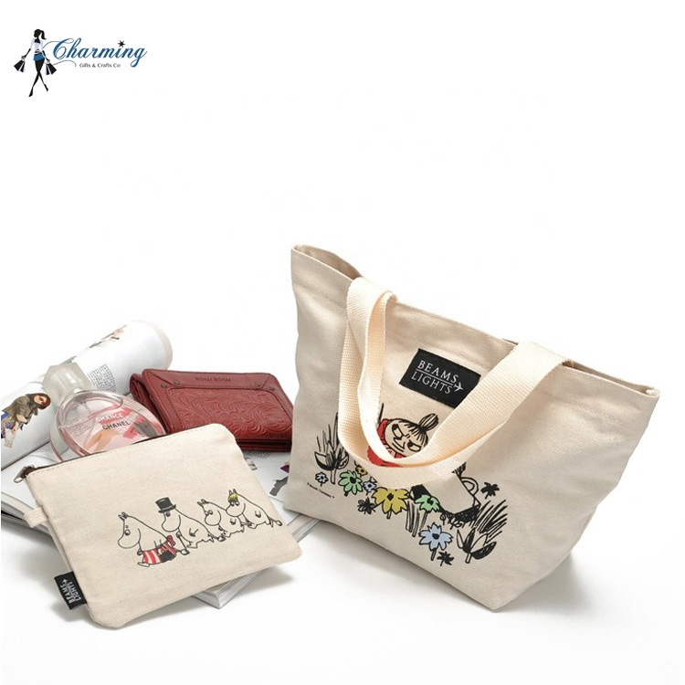 "custom printing promotion standard size cotton tote canvas tote bag with Cosmetic cotton bag  "