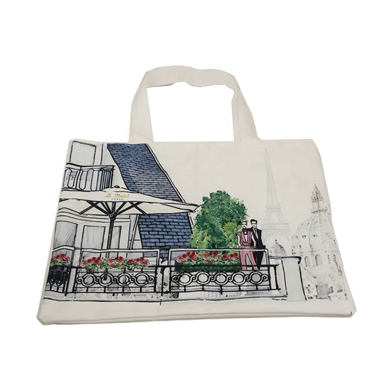 new cheap smart eco friendly white color cotton shopping bag with full of printing