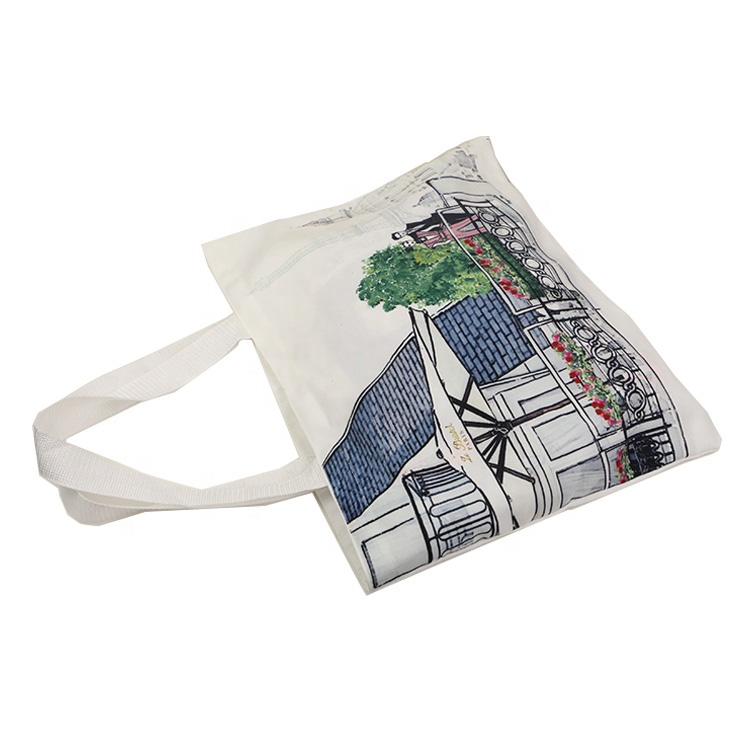 new cheap smart eco friendly white color cotton shopping bag with full of printing