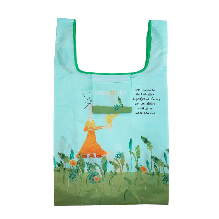 Custom promotional reusable grocery 190t polyester foldable shopping bag