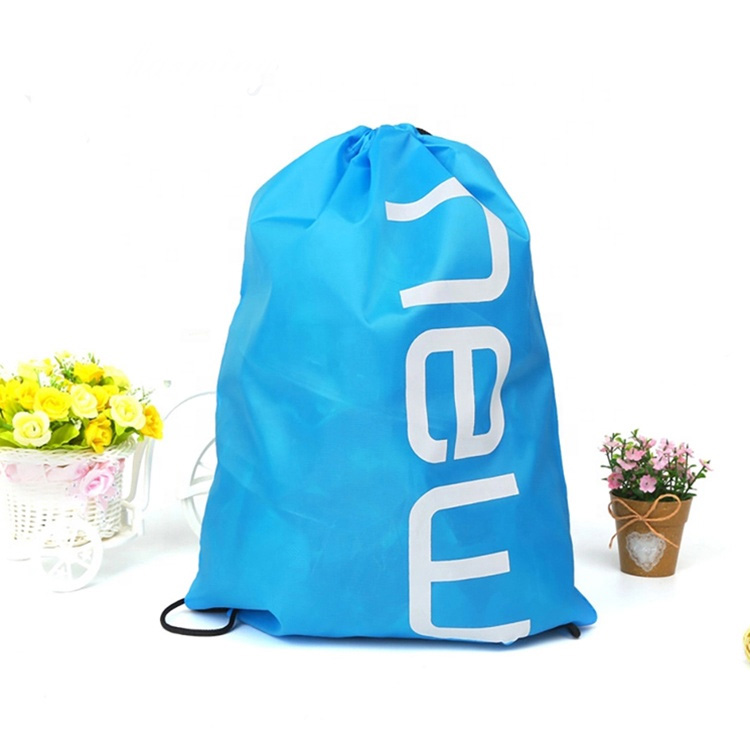 Blue Polyester Backpack Drawstring Bag