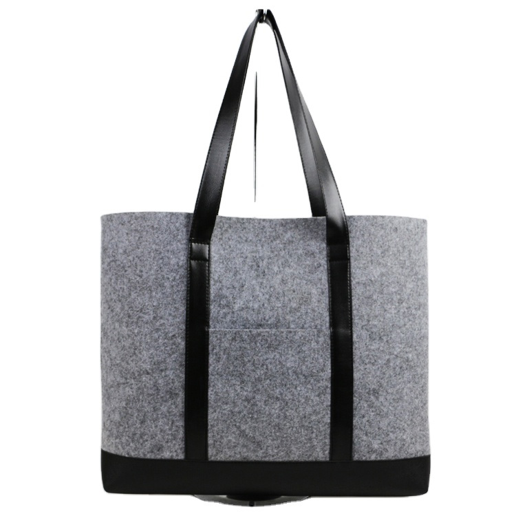 New Fashion Custom Logo Felt Tote Bag Eco Friendly Handle Grey Felt Bag