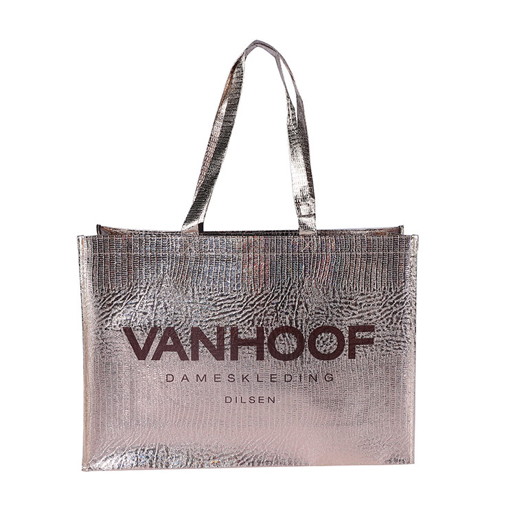 Laminated Customized logo Metallic Non hinabol shopping Tote bag