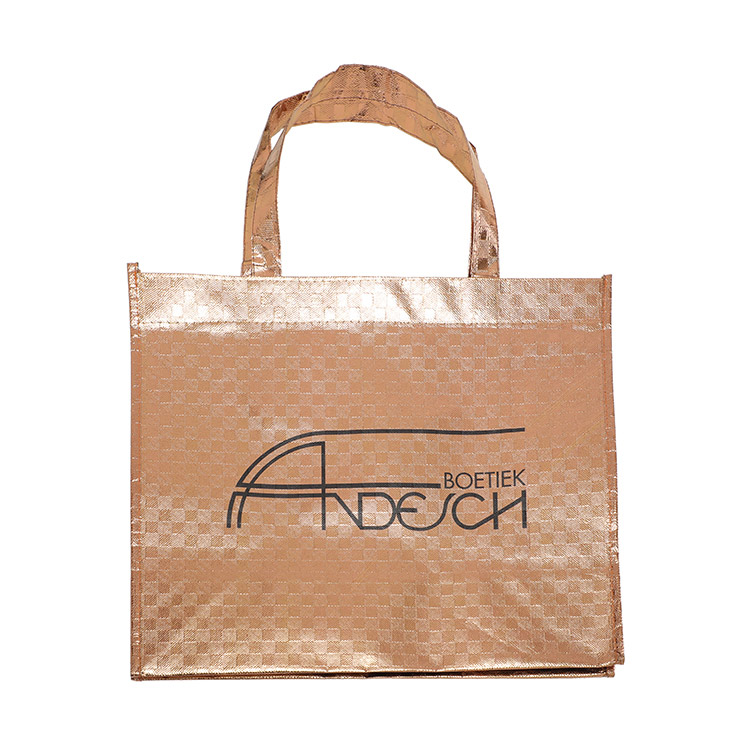 Logo persunalizatu glod metallicu laminatu non tissutu shopping bag