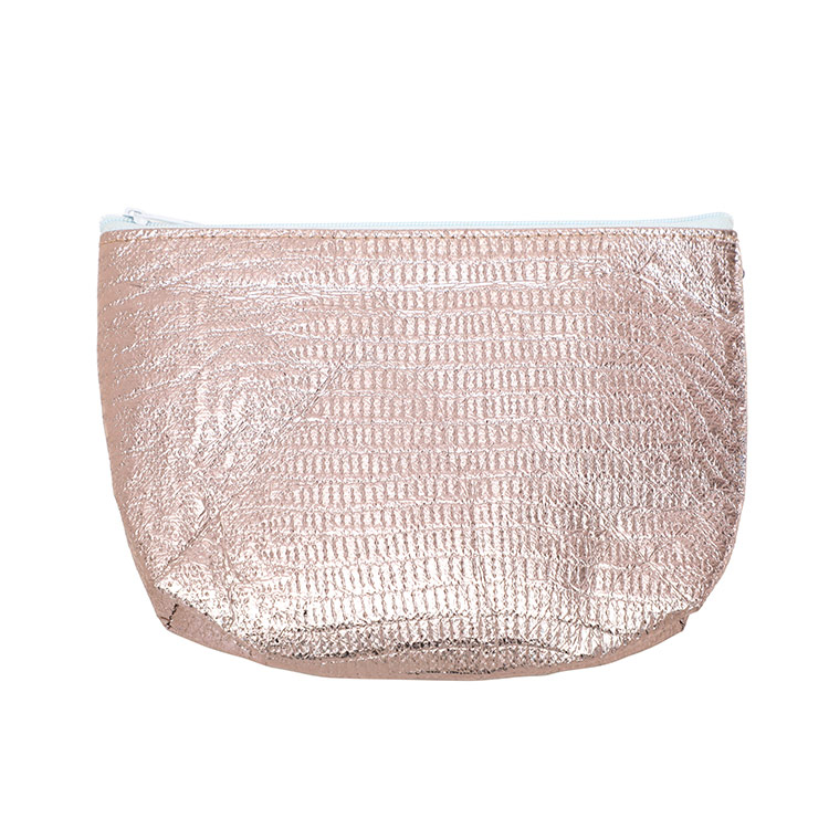 Многократна розова лъскава релефна метална нетъкана чанта за пазаруване с цип