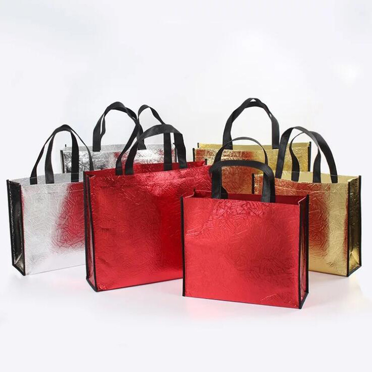 Magamit pag-usab nga Glossy Embossed Metallic Non Woven Shopping Bag