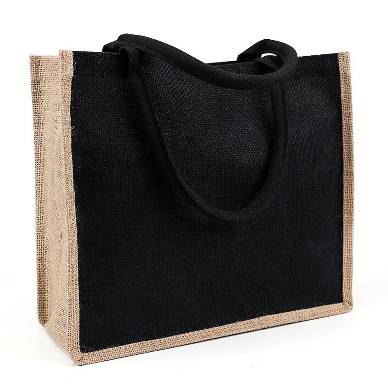 Customized Printed fashion Black color Jute Shopping Tote Bags