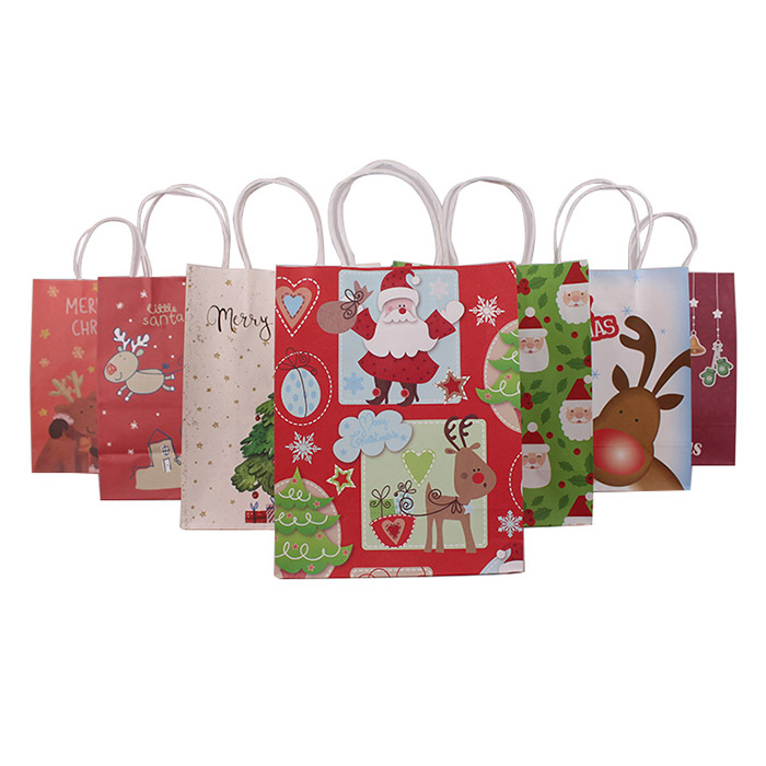 Wholesale christmas custom logo printed kraft gift paper shopping bag