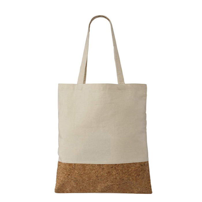 Hot Sale Custom Logo Printing Cotton Fabric and Cork Fabric Spliced Shopping Bag