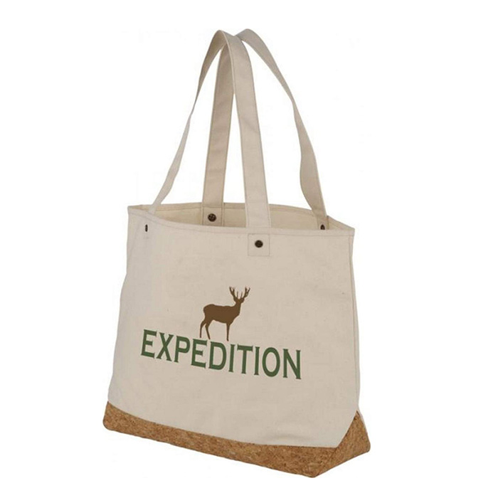 Wholesale Reusable Cotton Fabric and Cork Fabric Spliced Shopping Bag