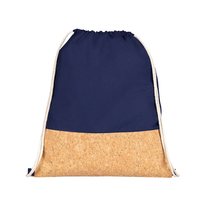 Nkwado na-emepụta Cotton Fabric na Cork Fabric Spliced ​​Drawstring Bag