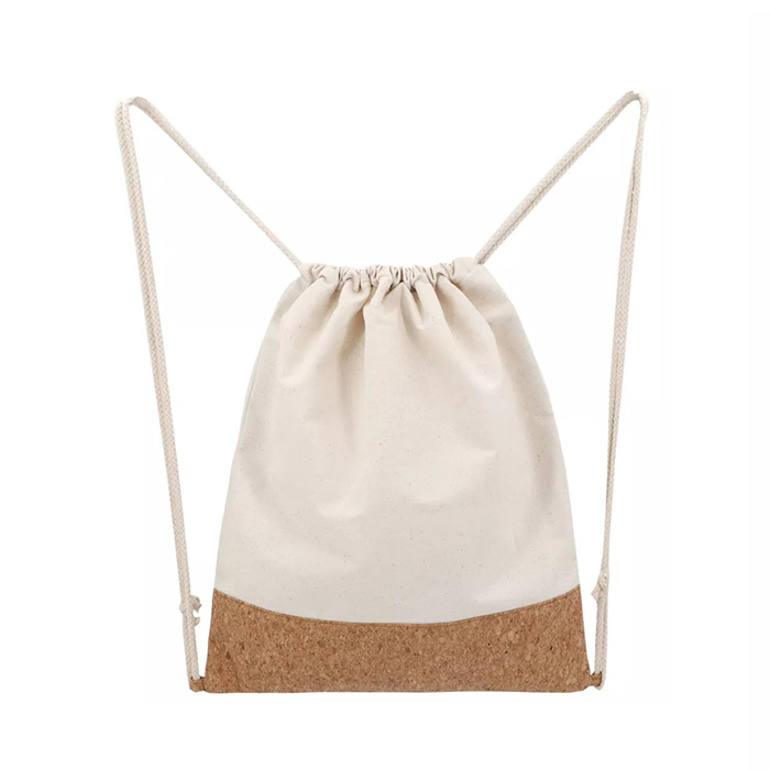 Customized Logo Cotton Tela ug Cork Fabric Spliced ​​Drawstring Bag