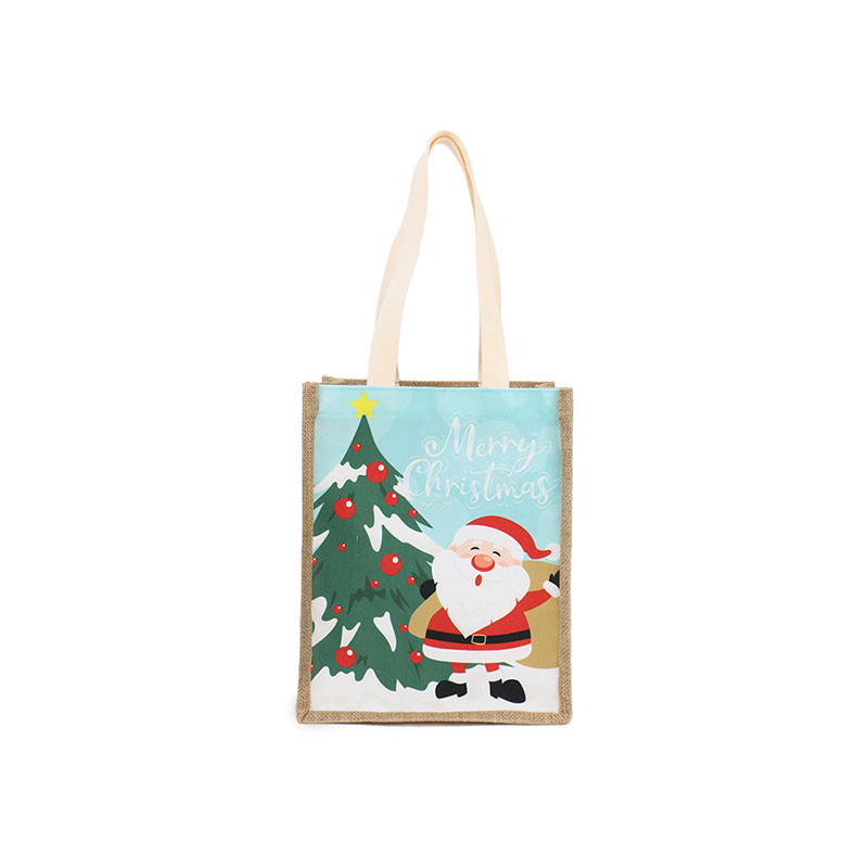 Christmas Reusable Jute Bag with Cotton Webbing