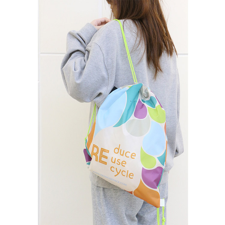 Customized Eco Friendly RPET Polyester Foldable Drawstring Bag