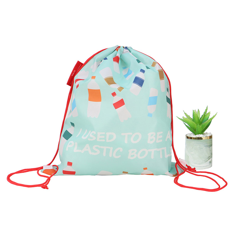 Eco Friendly Reusable RPET Polyester Foldable Drawstring Bag