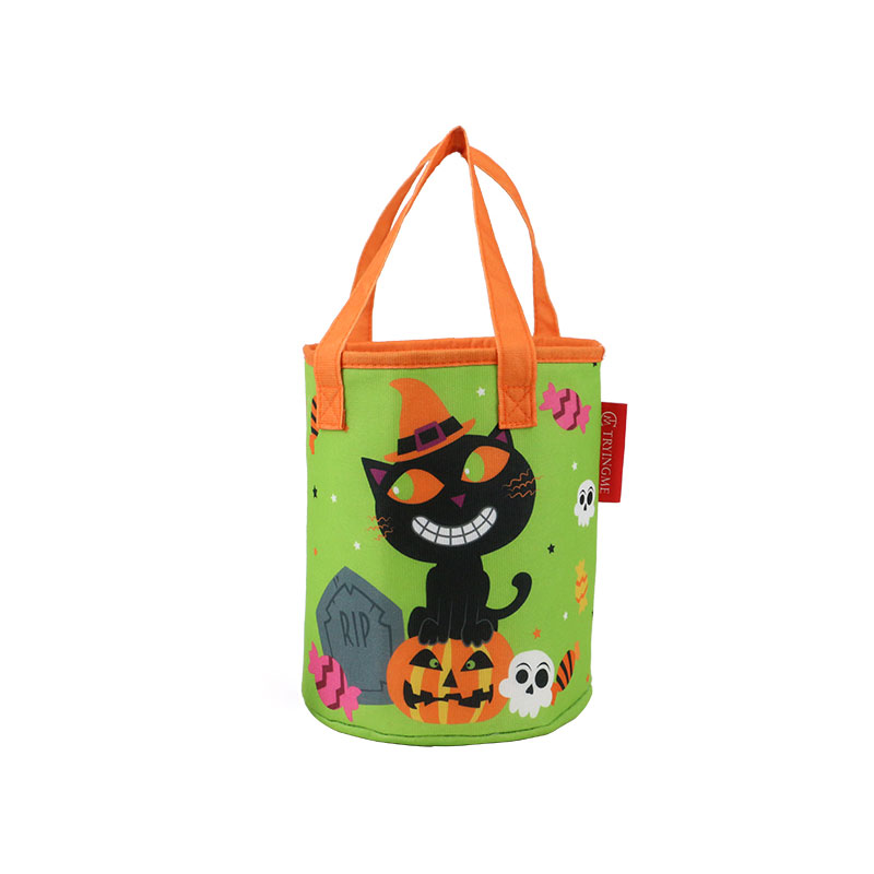 Halloween Reusable Cylindrical RPET Non Woven Clooer Bag with Drawstring inside