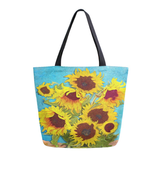 Canvas Einkaufstasche Große Frauen Lässige Umhängetasche Handtasche, Ölgemälde Sonnenblume Wiederverwendbare Hochleistungs-Einkaufstasche