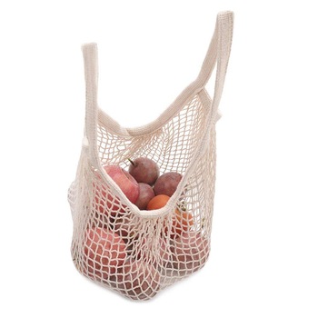 Net Shopping Bag Cotton Market String Reusable Net Shopping Tote with Long Handles
