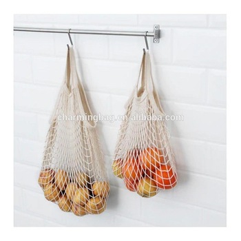 Eco-friendly nga mahugasan ug magamit pag-usab nga cotton net drawstring mesh shopping bag