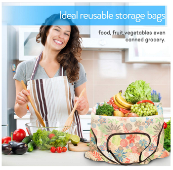 Grocery Shopping Bags Foldable With Pouch Reusable Grocery Polyester ToteBags
