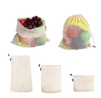 Natural Cotton Set of 7 Reusable Mesh Vegetable Bags