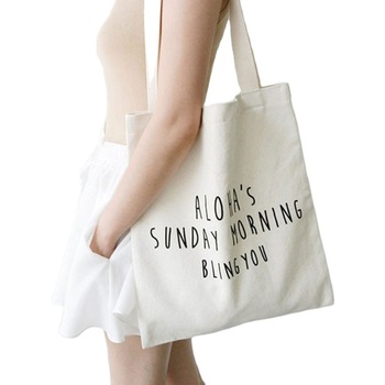 Natural recycled shopping cotton bag Custom logo printed canvas tote bag