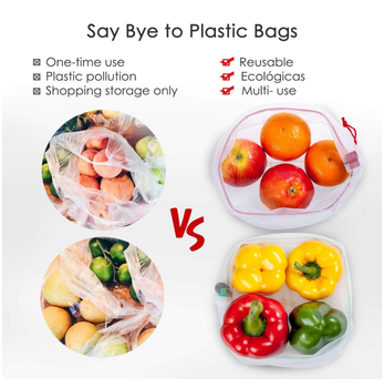 Reusable Mesh Produce Bags Eco-Friendly Washable and See Through  with Colorful Tare Weight Mesh Tags