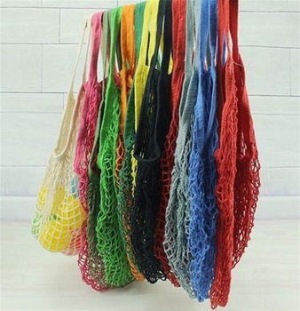 Reusable storage utanon ug prutas cotton mesh drawstring net bag para sa shopping