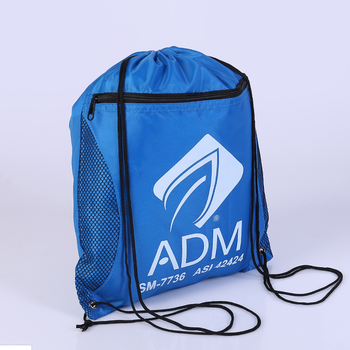 Blue color one color logo gym bags with mesh
