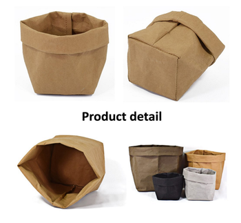 New design Washable Storage Basket Kraft Paper Bag Reusable Storage Bins Plants Organizer Cover for Food, Fruit, Toys